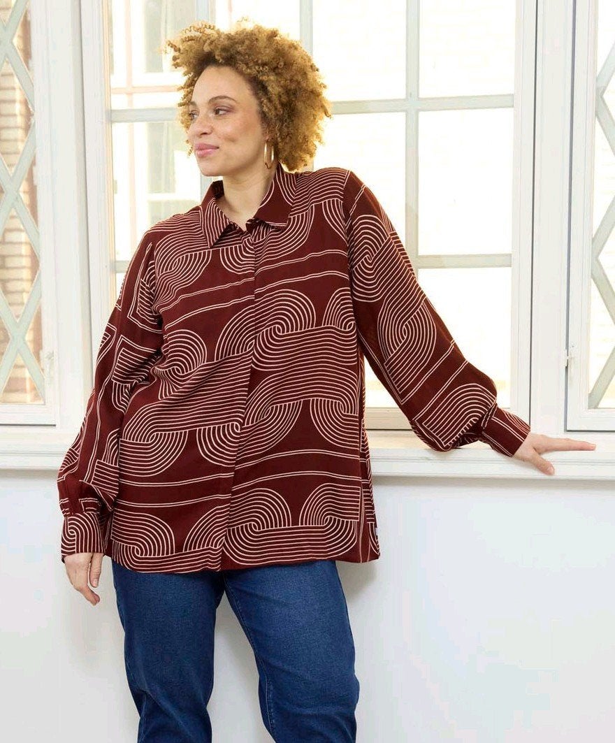 Bordeaux grafische blouse Linda van Zhenzi Maat 50/52 L, Kleding | Dames, Z, Zhenzi, Z, Blouse of Tuniek