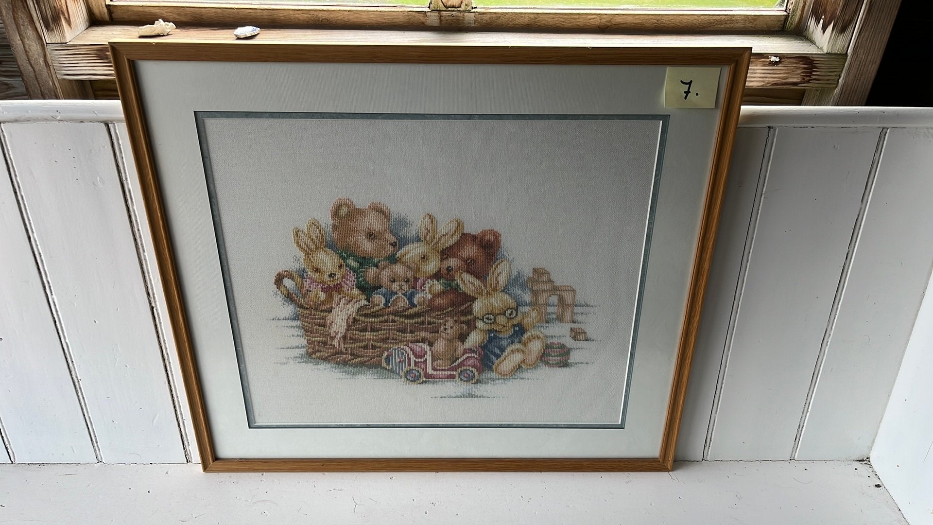 Handgemaakt borduurwerk Kruissteek nr 7 Teddybeeren en konij, Ophalen of Verzenden, Nieuw, Minder dan 50 cm, Schilderij
