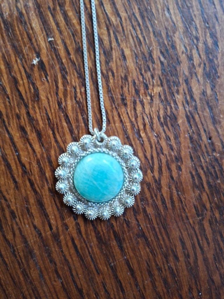 Kavela Koru vintage hanger met amazoniet steen, Nieuw, Ophalen of Verzenden, Met edelsteen, Zilver