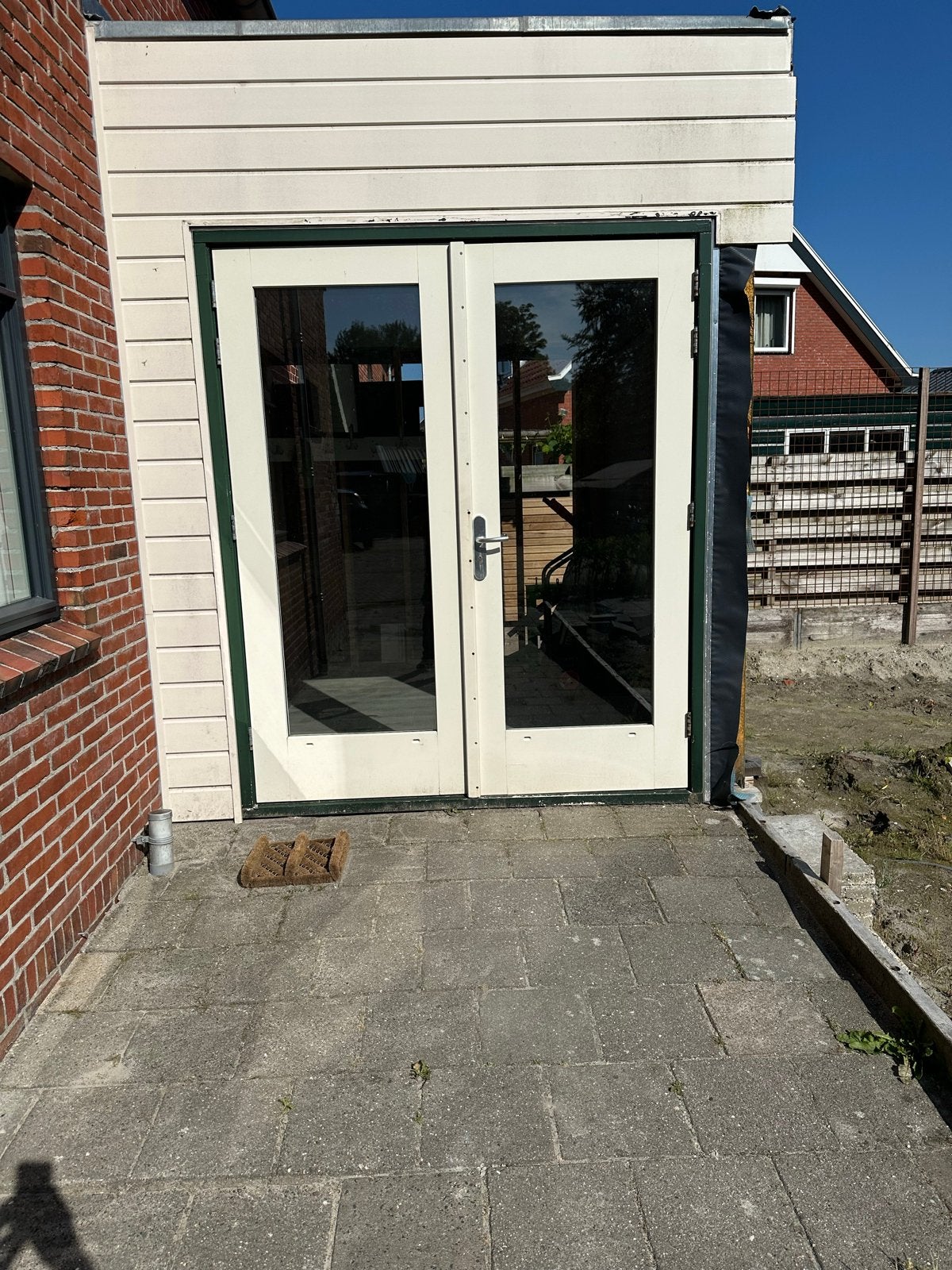 Dubbele tuindeuren met dubbelglas met kozijn, Gebruikt, Buitendeur, 200 tot 215 cm, Hout