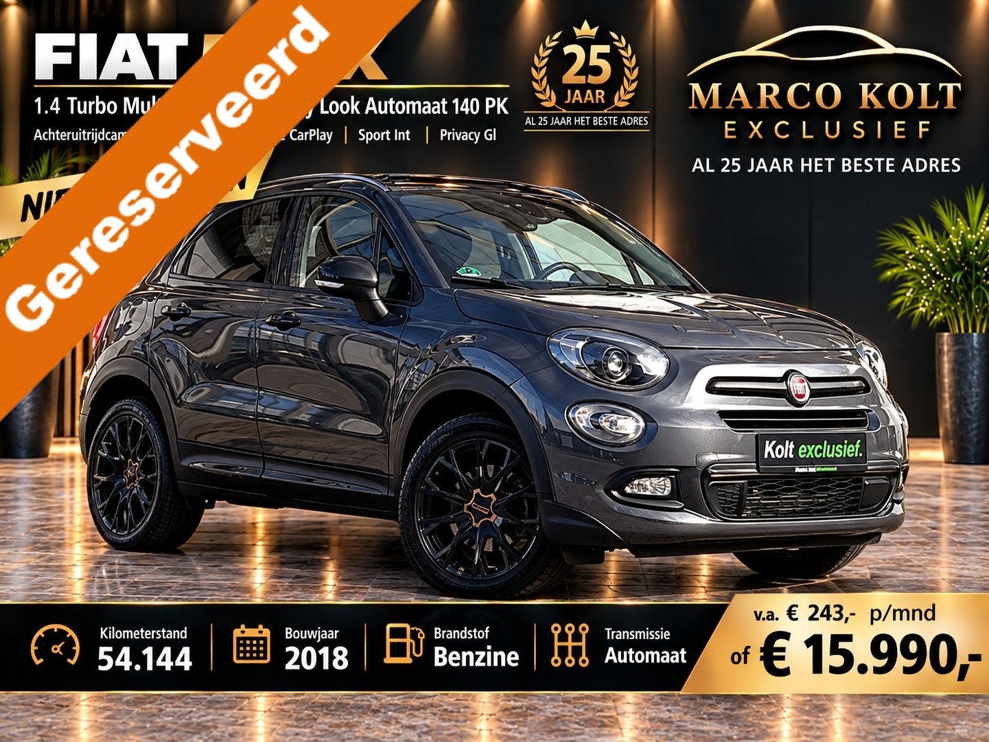 Fiat 500X 1.4 Turbo MultiAir S-Design City Look Automaat 140, Auto's, Dealer onderhouden, Gebruikt, 4 cilinders, Origineel Nederlands