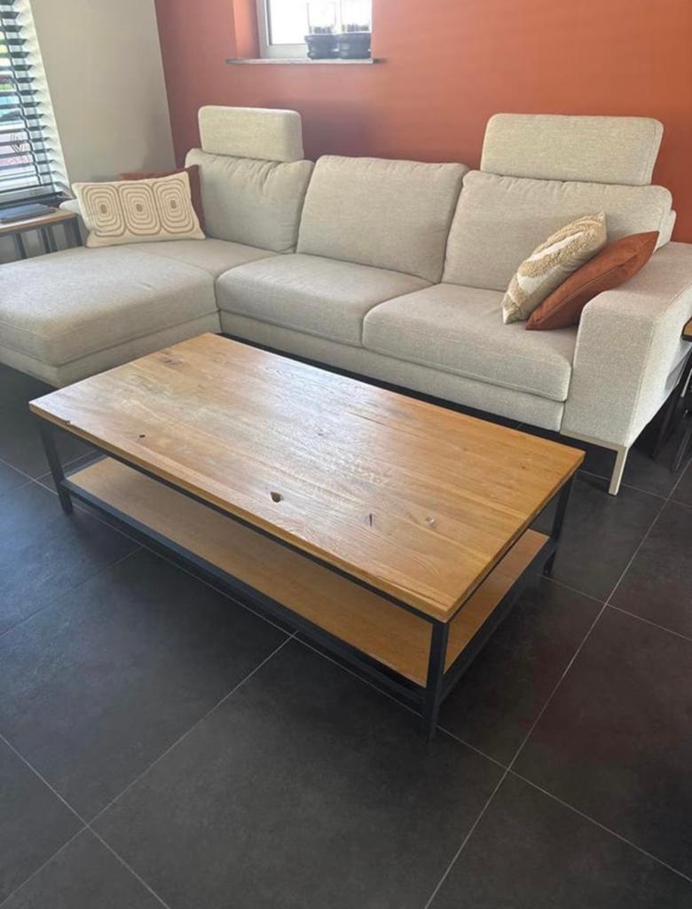 Salontafel eikenhout en staal, Huis en Inrichting, Ophalen, Gebruikt, 100 tot 150 cm, 50 tot 100 cm