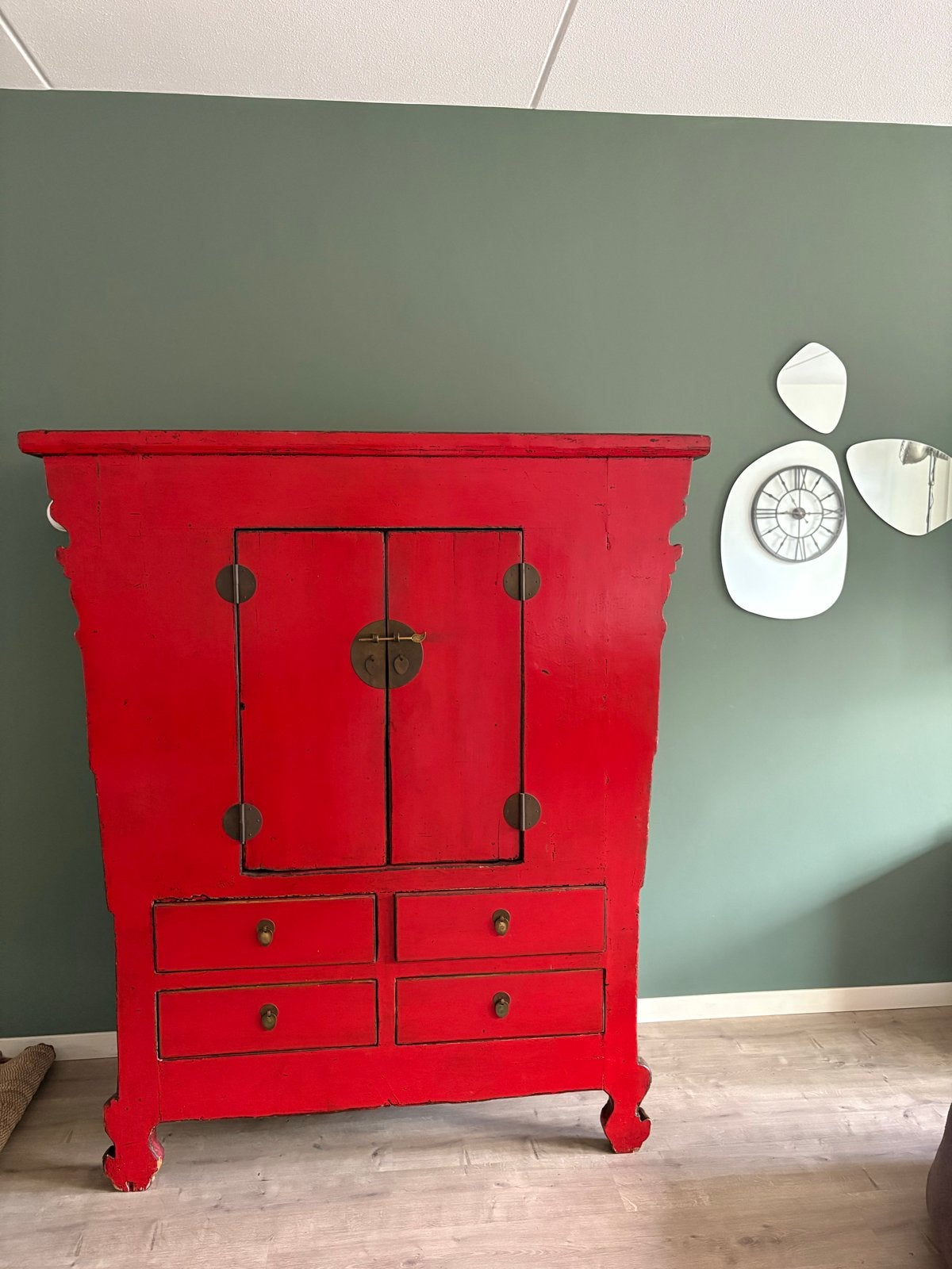 Antieke Chinese bruidskast - Rood, Ophalen