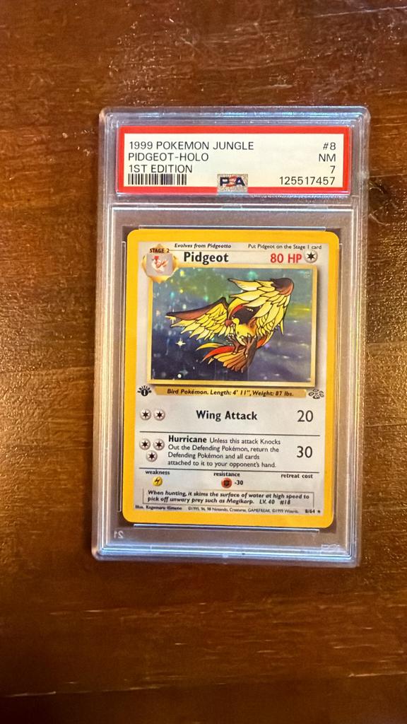 Pidgeot Holo 1st Edition PSA 7 - 1999 Pokémon Jungle, Ophalen of Verzenden, Zo goed als nieuw, Losse kaart
