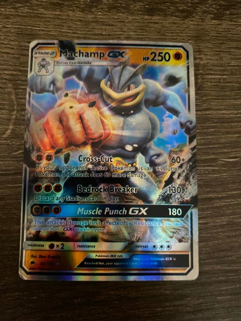 Machamp GX Pokémon Kaart 64/147 - Zeldzaam Foil, Ophalen, Zo goed als nieuw, Losse kaart, Foil