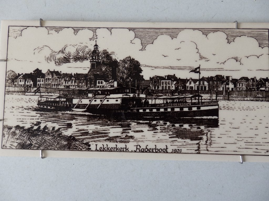 Tegel, Raderboot Lekkerkerker 1931, Schilderij, Ophalen of Verzenden, Zo goed als nieuw, Steen/keramiek