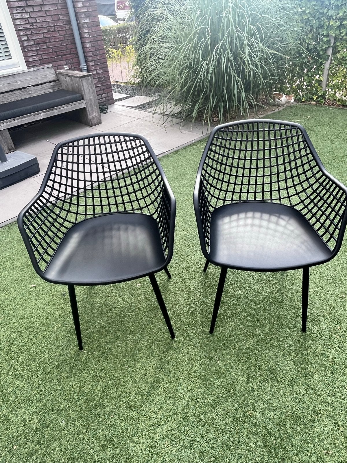 4 Zwarte Stoelen Webbing - Zo goed als nieuw, Tuin en Terras, Tuinstoelen, Ophalen, Zo goed als nieuw, Kunststof