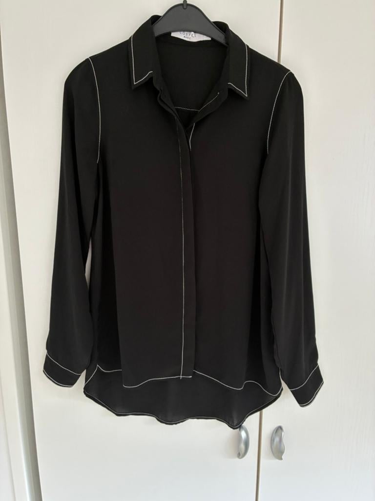 Zwarte blouse met wit - Costes Basic , S als nieuw., Ophalen of Verzenden, Zo goed als nieuw, Maat 38/40 (M), Zwart