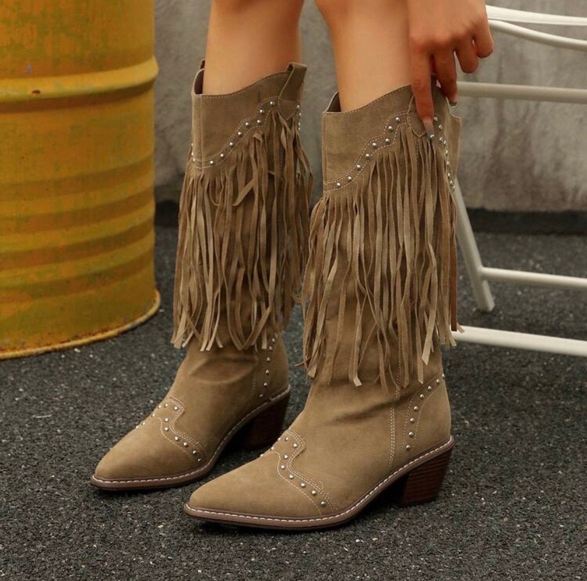 Western Laarzen met Franjes en Studs - Diverse Maten, Kleding | Dames, Schoenen, Verzenden, Nieuw, Bruin, Lage of Enkellaarzen