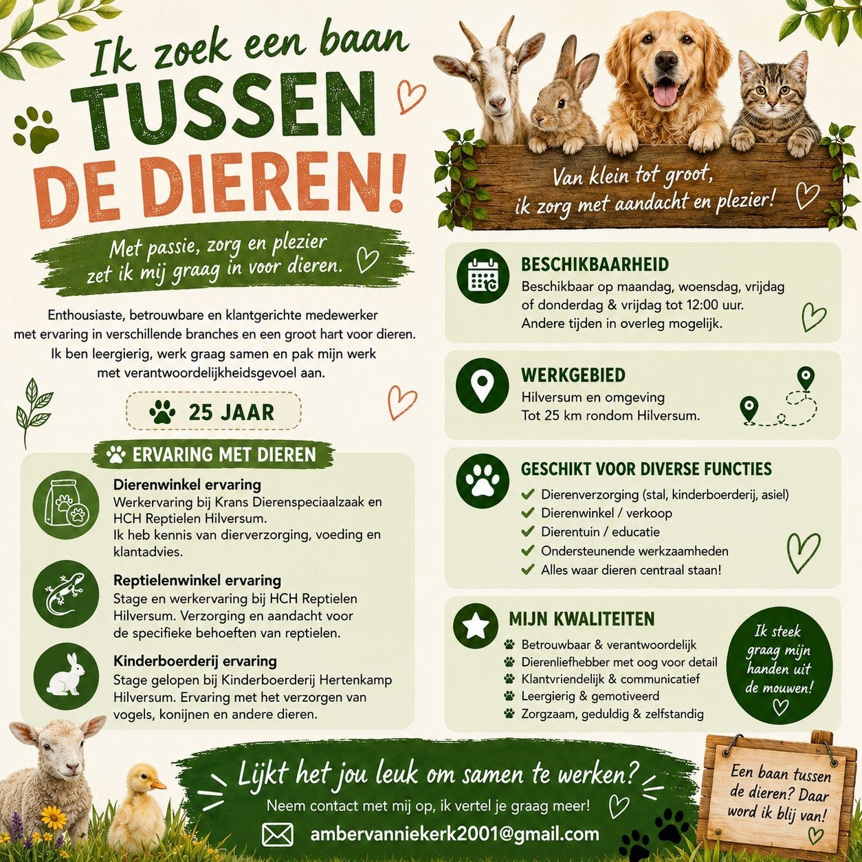 Baan gezocht tussen de dieren, Vacatures, Stages en Leerbanen, Tot en met 24 uur, Overige niveaus, Vanaf 3 jaar, Overige vormen