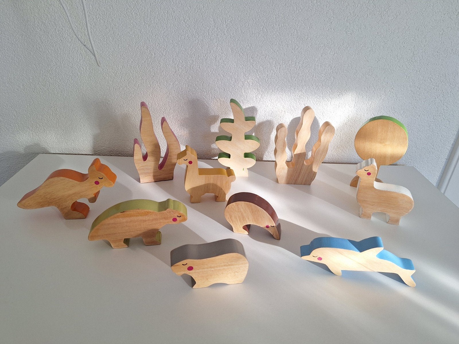 Mooie Houten speelset dieren, bomen goede kwaliteit. Dolfijn, Ophalen of Verzenden, Zo goed als nieuw, Overige typen