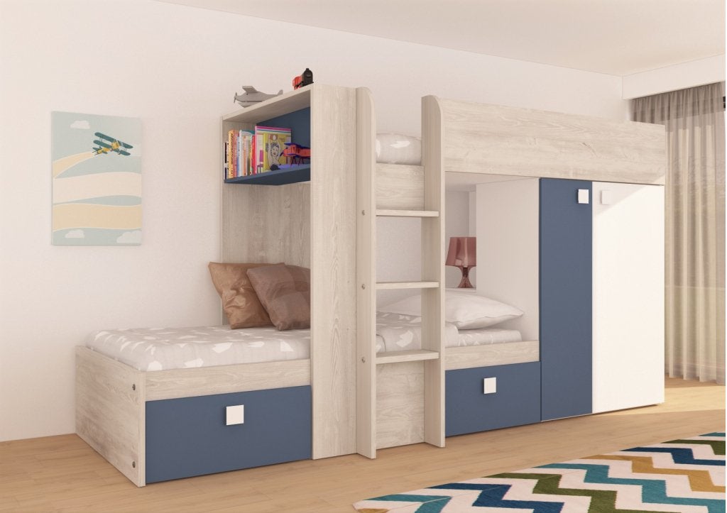 Maxim Multifunctioneel Stapelbed - 90x190 - Blauw, Niet ingevuld, Niet ingevuld, Niet ingevuld