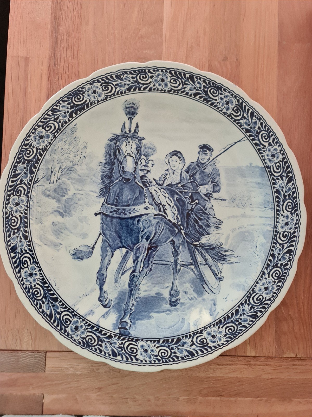 Delfts Blauw wandbord met paard en wagen, Antiek en Kunst, Ophalen