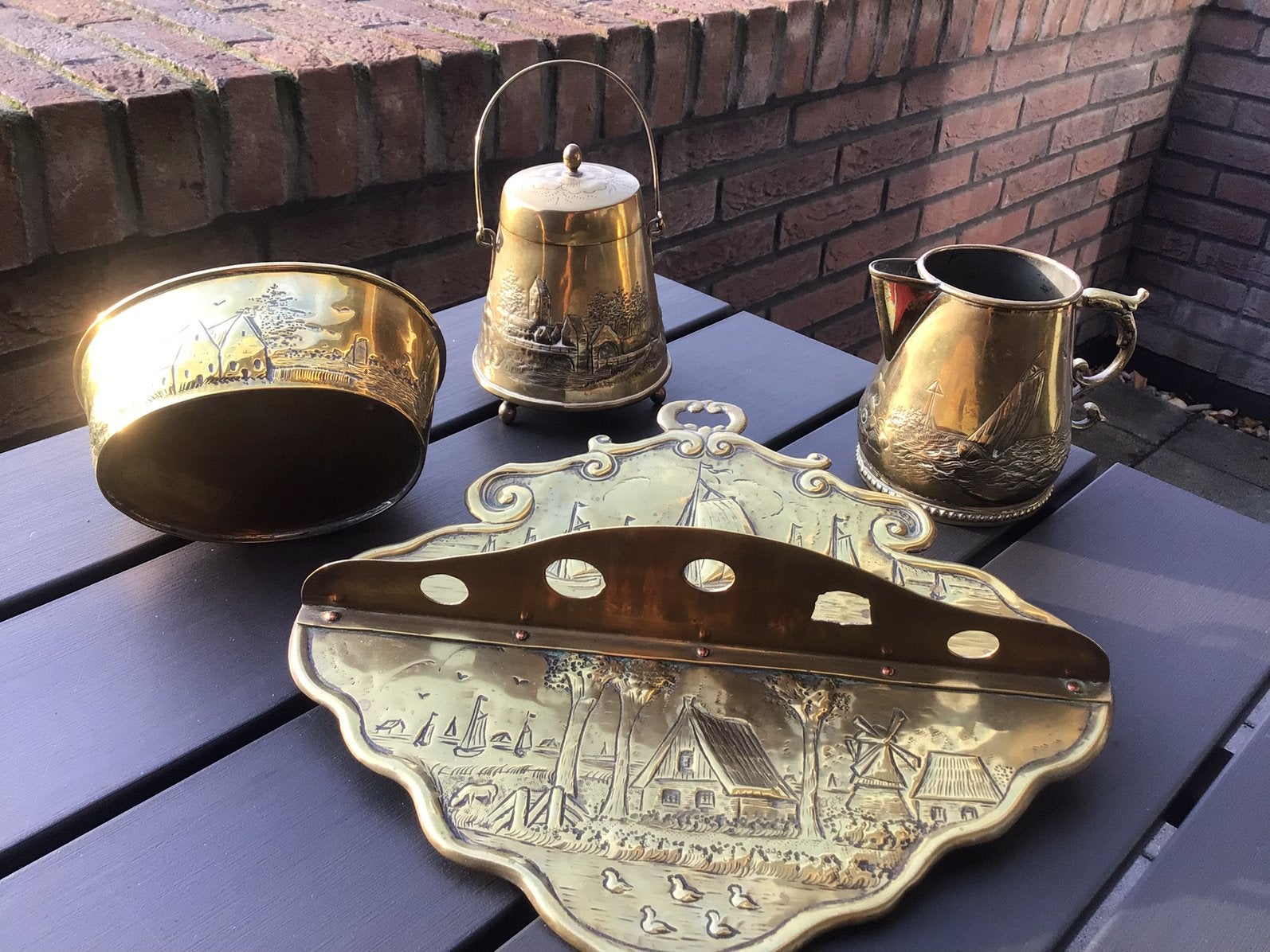 Koperen melkkannetje etc totaal 4 items, Antiek en Kunst, Verzenden