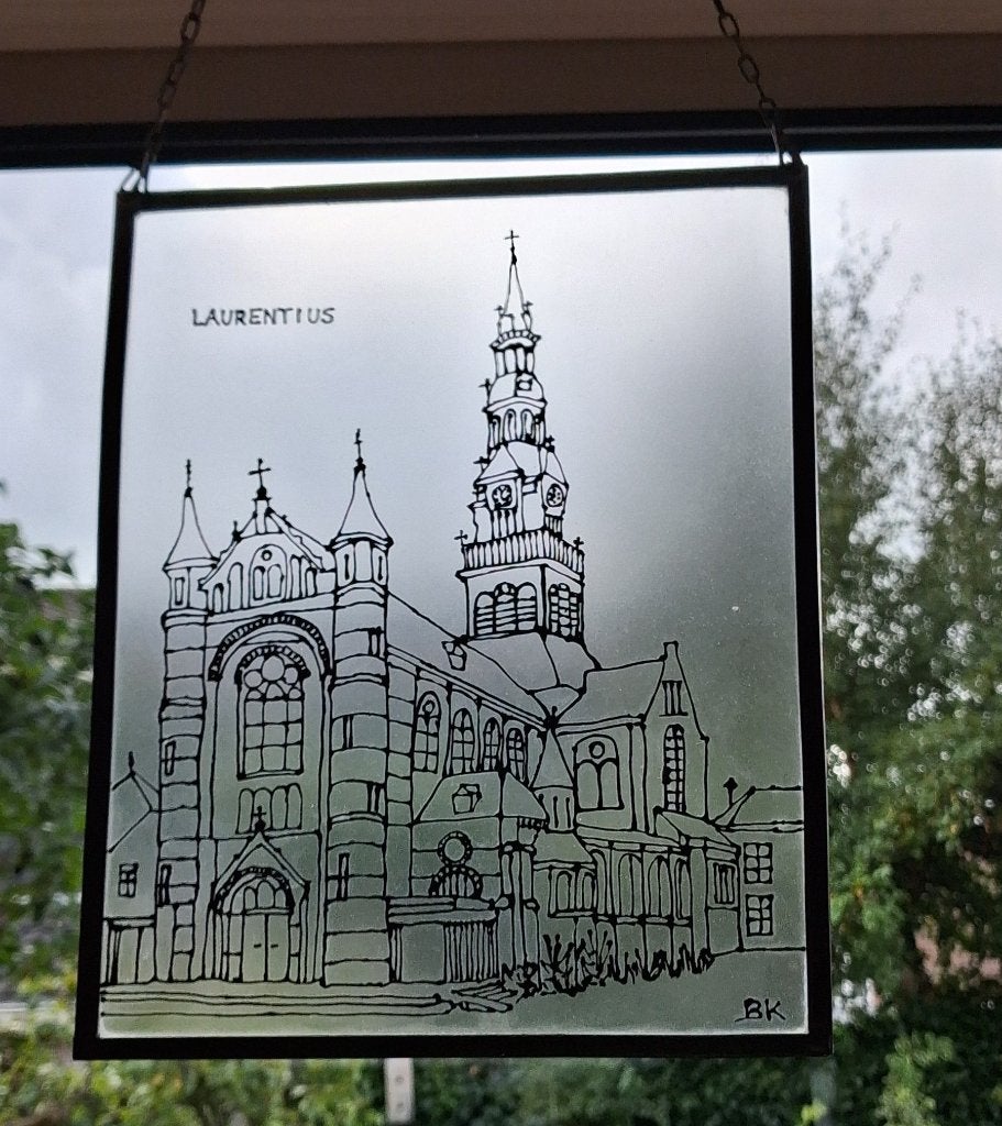 Glas in lood raamhanger - Laurentius kerk Heemskerk, Ophalen