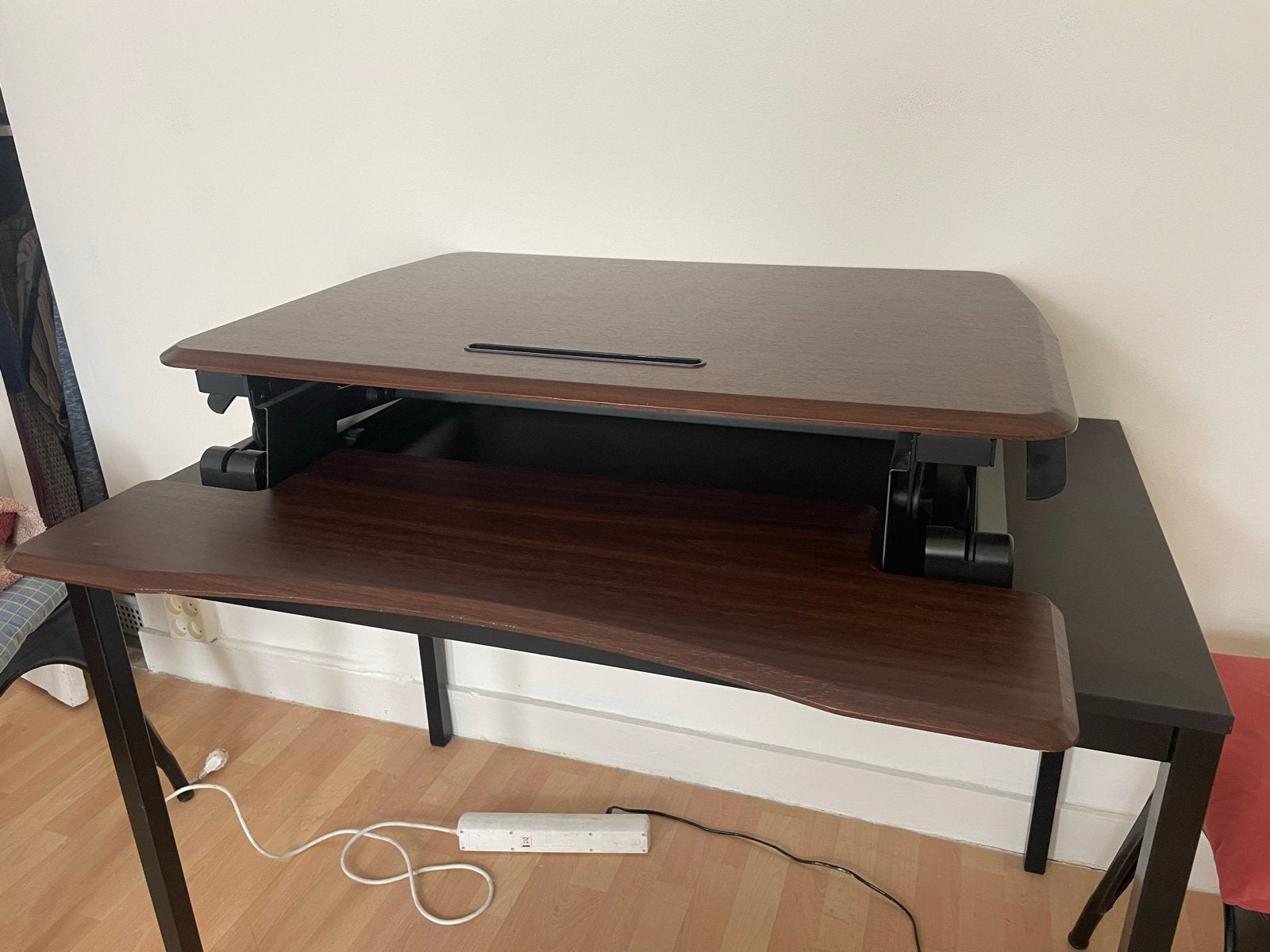 Hydraulisch Zit/Sta Bureau Opzetstuk - Ergonomisch Werken, Ophalen, Zit-sta bureau, Hout, Zo goed als nieuw