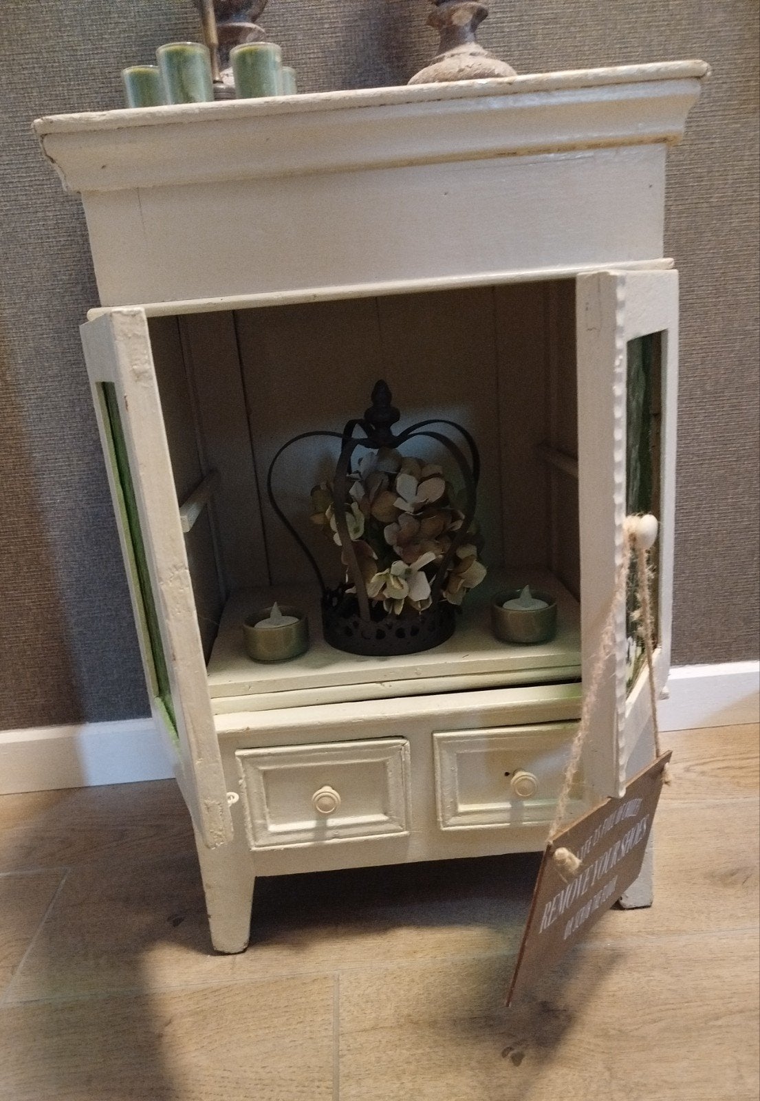Brocante Frans Antiek Kastje met Groen Glas, Antiek en Kunst, Curiosa en Brocante, Ophalen