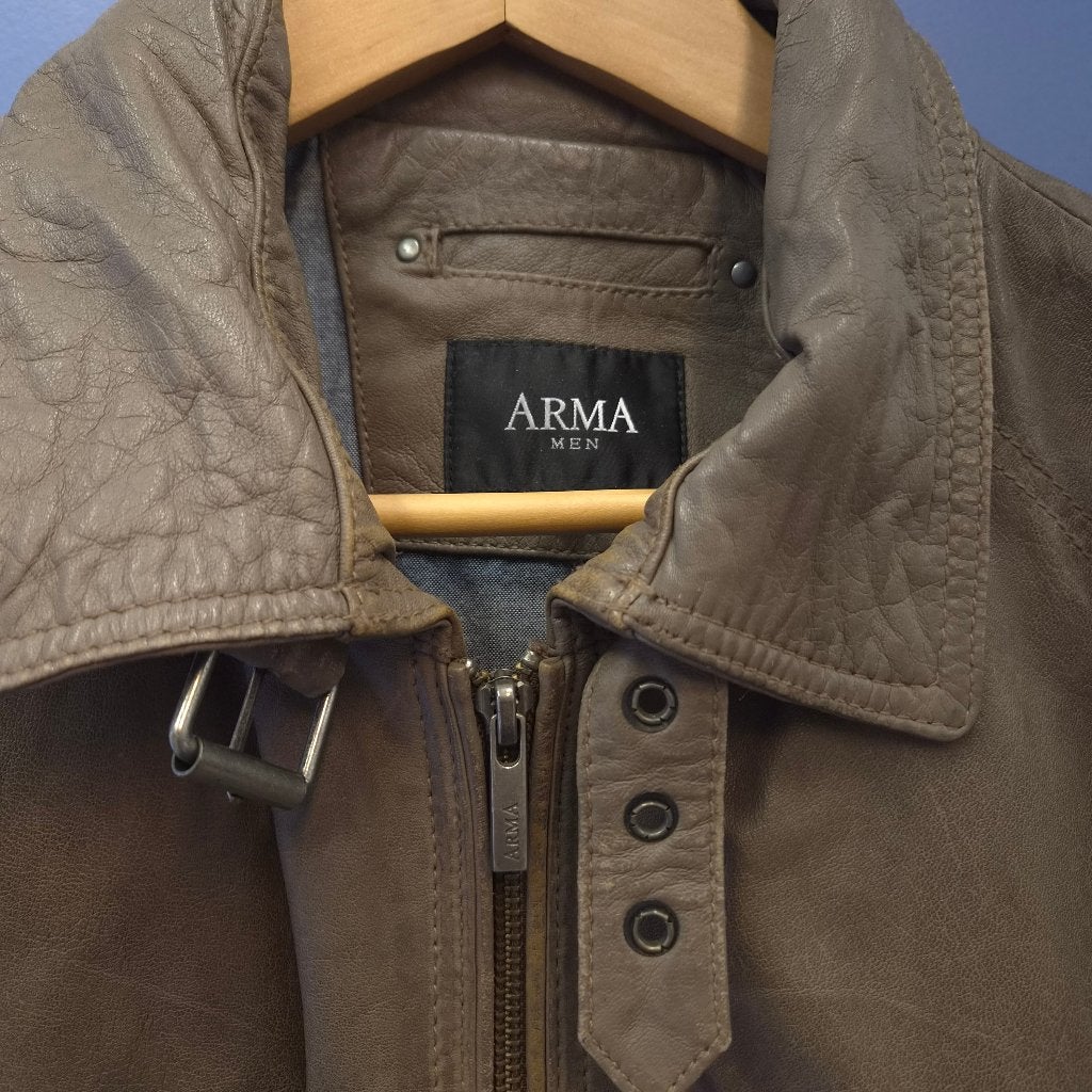 ARMA Men leren herenjas bruin/taupe mt 56 schaapleer 52156, Bruin, Info@armaleather.nl, ARMA, Maat 56/58 (XL)