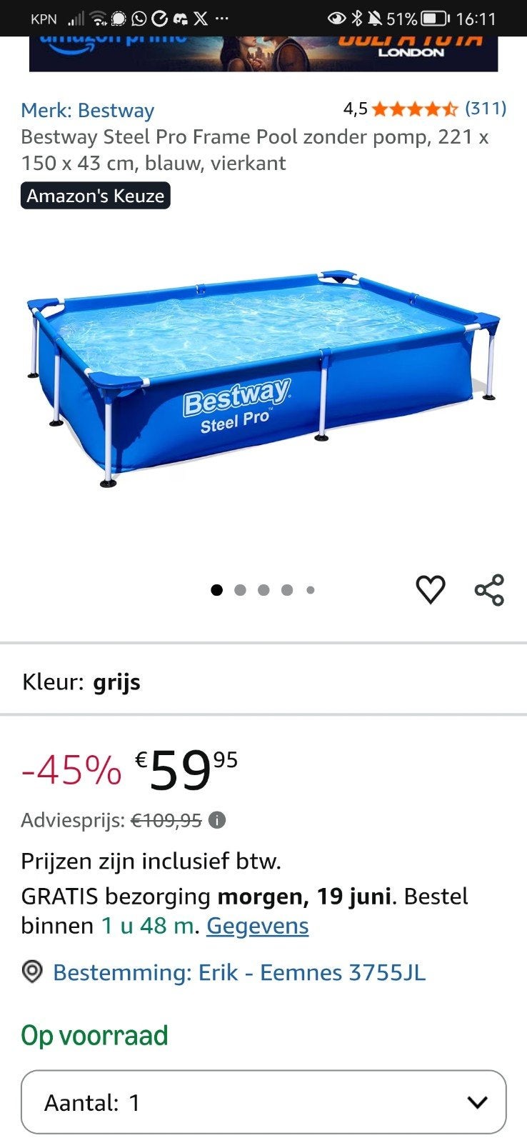 Bestway Steel Pro Frame Pool - 1 pootje ontbreekt, Tuin en Terras, Zwembaden, Gebruikt, Minder dan 80 cm, Ophalen of Verzenden