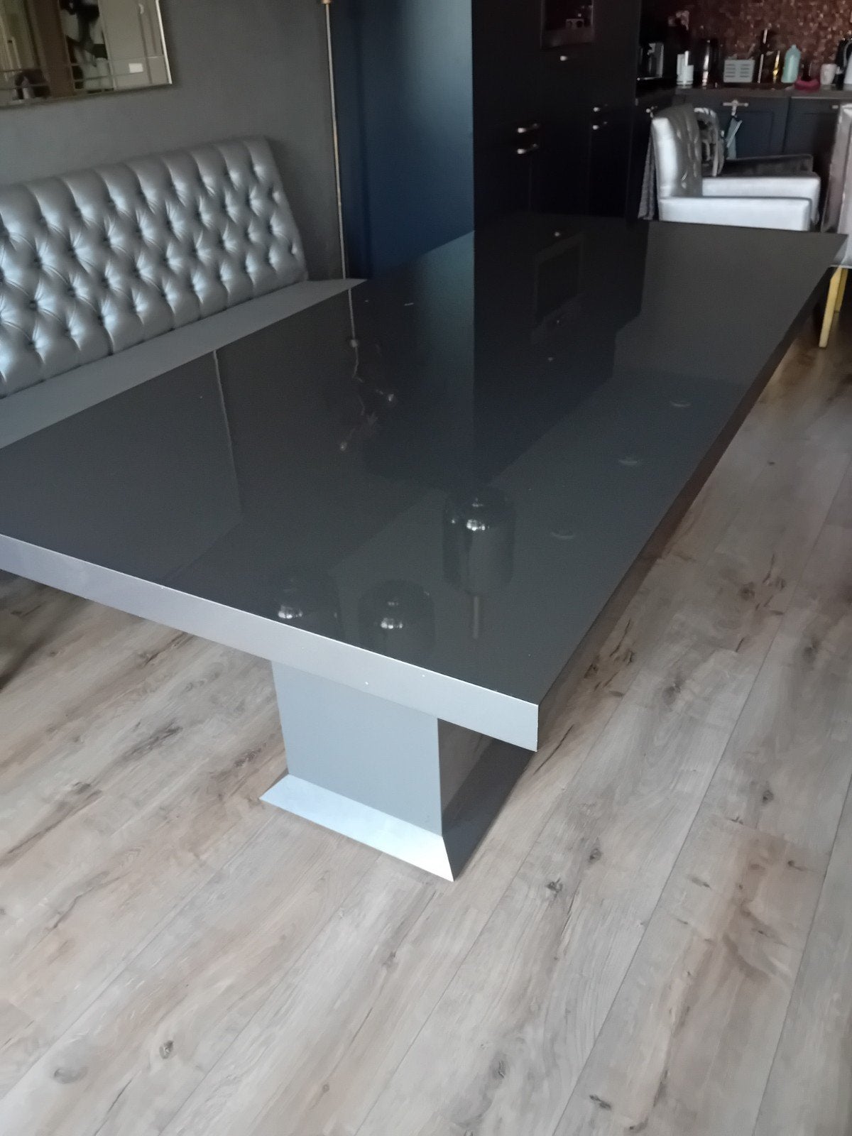 Eettafel hoog glans zilver taupe 2.20 bij 1m, Huis en Inrichting, Tafels | Eettafels, Gebruikt, 100 tot 150 cm, 200 cm of meer