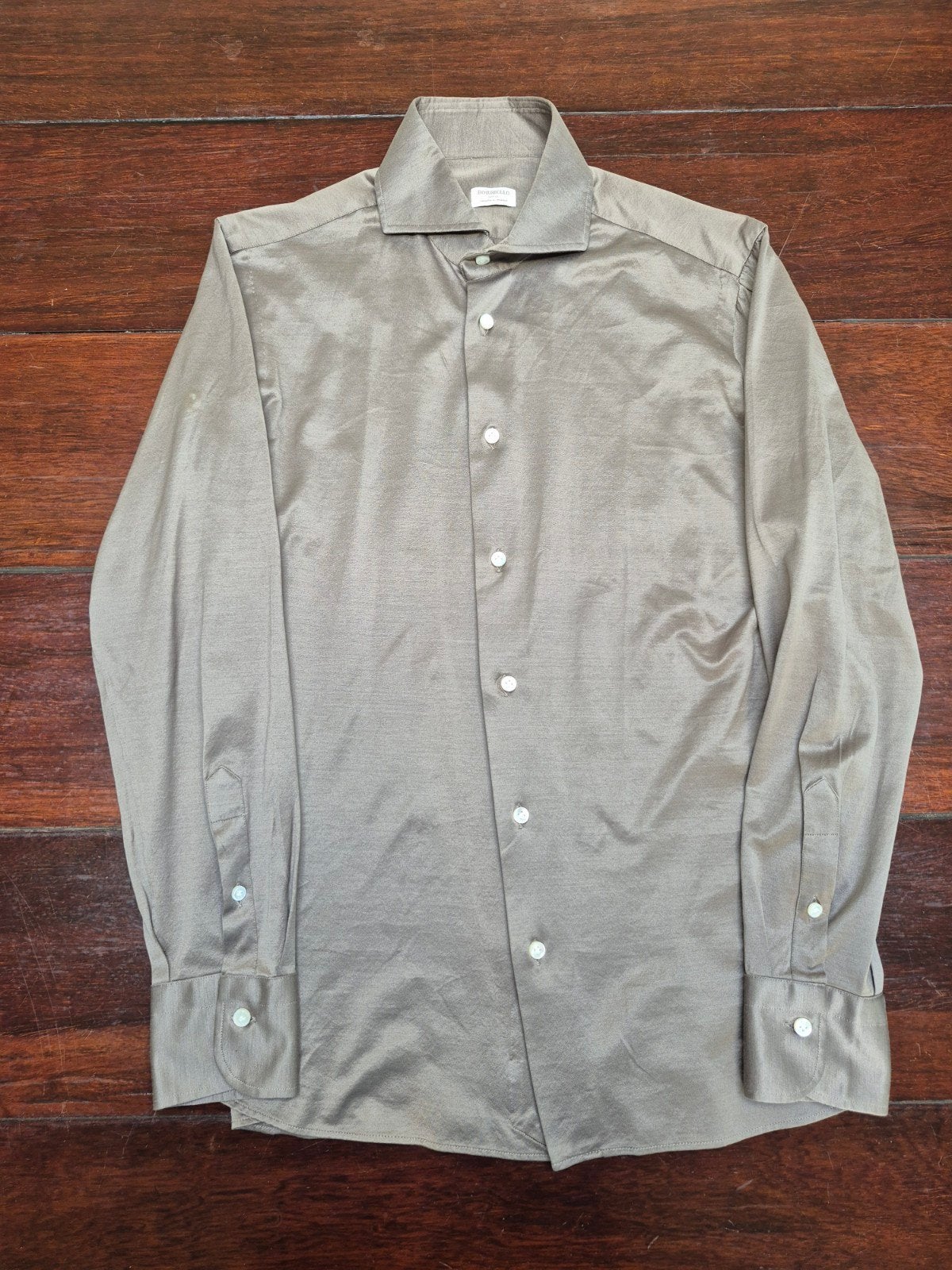 Borriello Napoli shirt, maat 39, stretch cotton, bruin, ZGAN, Borriello, Bruin, Zo goed als nieuw, Halswijdte 39/40 (M)
