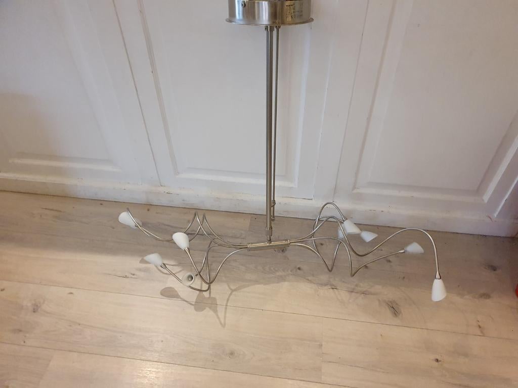 Plafondlamp melkglas en chroom kleur, Ophalen, Onbekend, Zo goed als nieuw, Onbekend