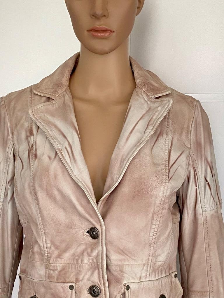 H1005 Luxe echt-leren jasje maat S=36 blazer colbert leer, Beige, Ophalen of Verzenden, Zo goed als nieuw, Eddy s Jackets