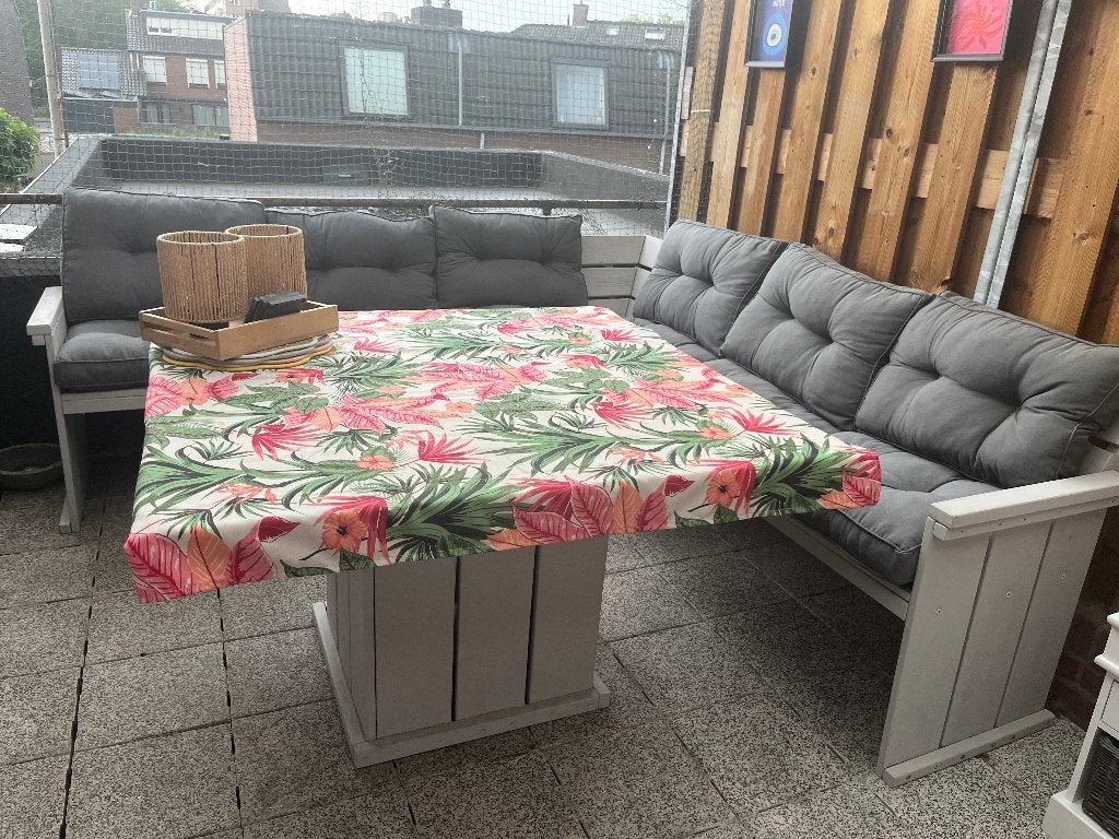 Houten tuinset met kussens, Ophalen, Gebruikt, 6 zitplaatsen, Bank