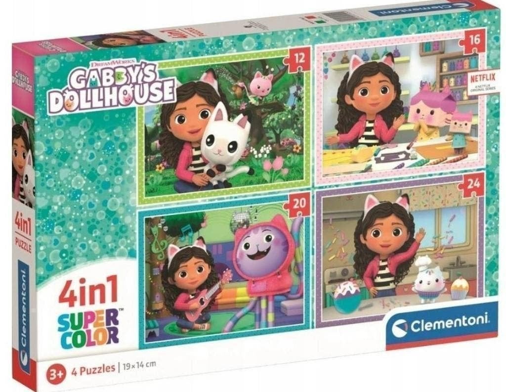 Gabby's Poppenhuis 4 in 1 Puzzel - 12/16/20/24 st Legpuzzel, 2 tot 4 jaar, 10 tot 50 stukjes, Nieuw, Ophalen of Verzenden