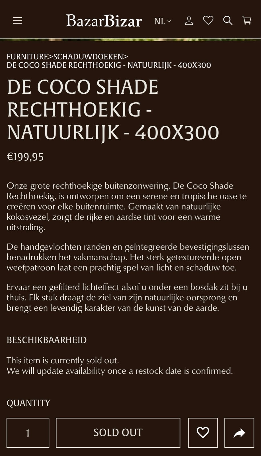 Foto 7 van Bazar Bizar Kokos Schaduwdoek 400x300