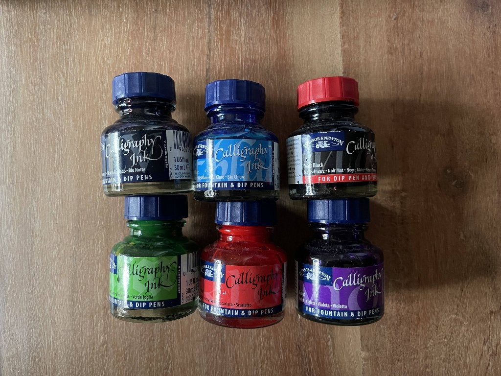 6 x Winsor & Newton kleuren inkt, Ophalen of Verzenden, Gebruikt, Overige typen