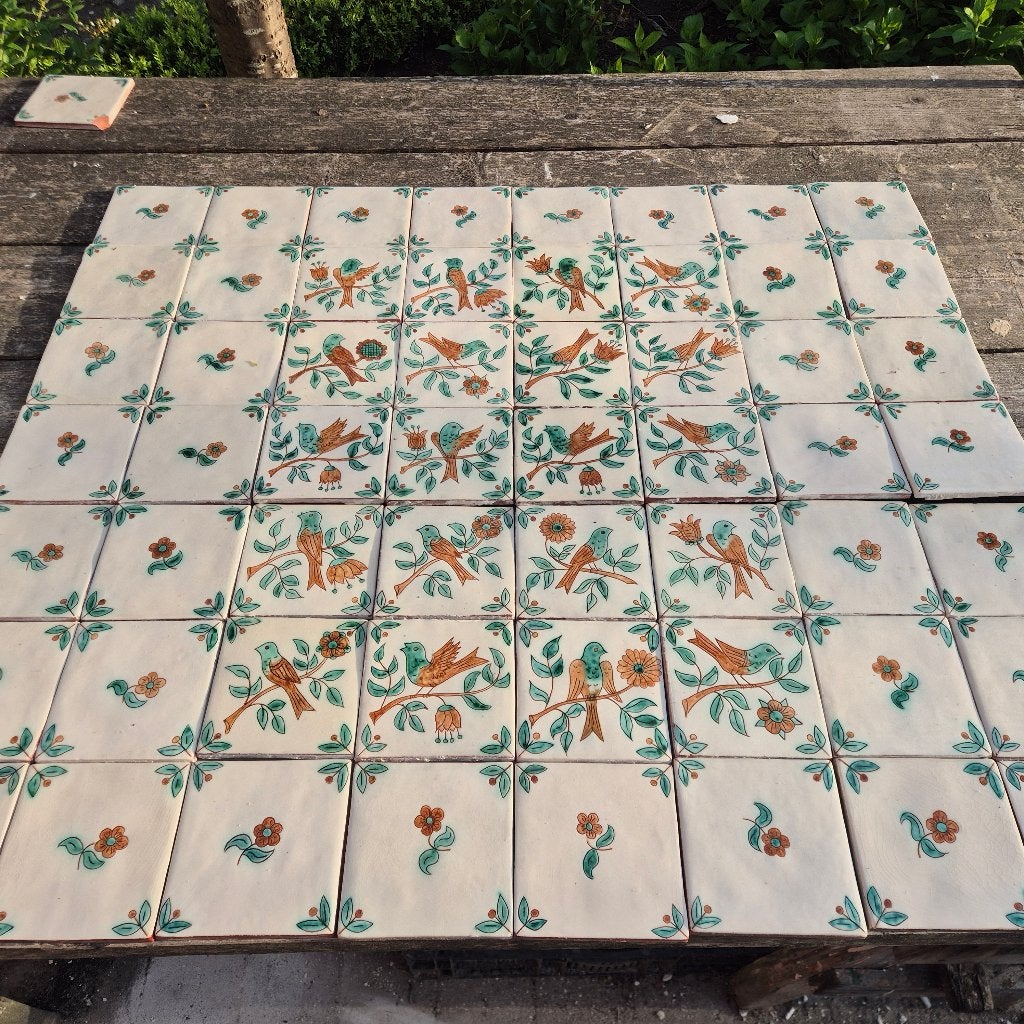 56 Decoratieve tegels 12.8x12.8 met afbeelding vogels/bloem, Ophalen