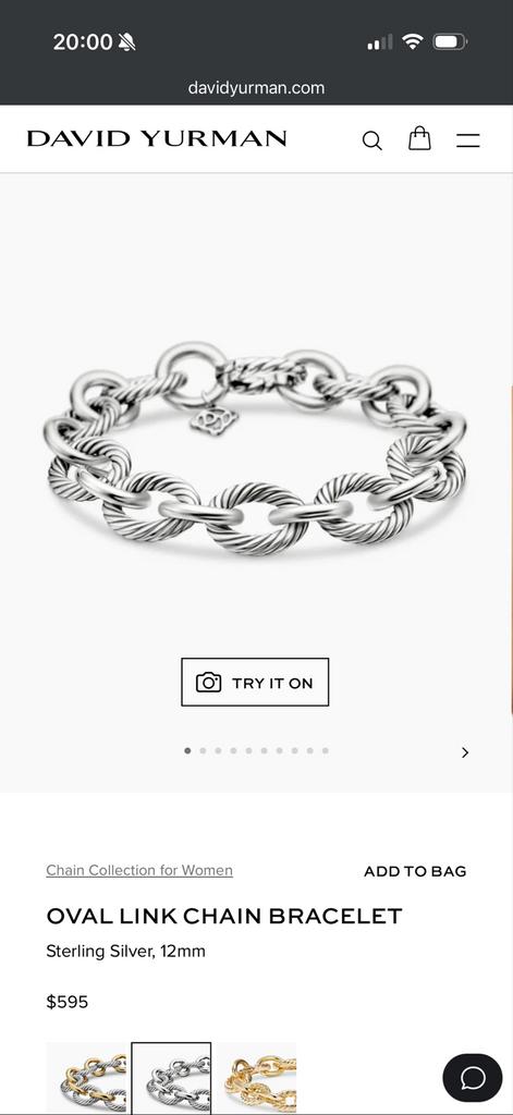 David Yurman Oval Link Chain Armband Zilver 12mm, Ophalen of Verzenden, Nieuw, Zilver, Overige merken