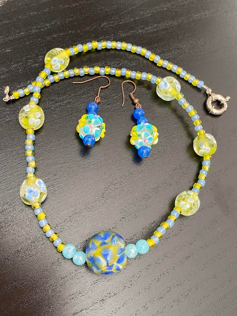 Lampwork glazen kralen ketting & oorbellen, Ophalen of Verzenden, Zo goed als nieuw, Overige materialen