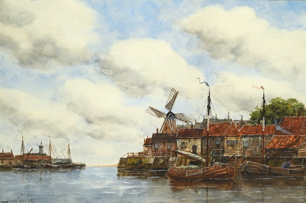 Hermanus Koekkoek II jr. 1836-1909 tekening Overvoorde, Maritiem / water, Bijzondere lijst, Ophalen of Verzenden, Klassiek