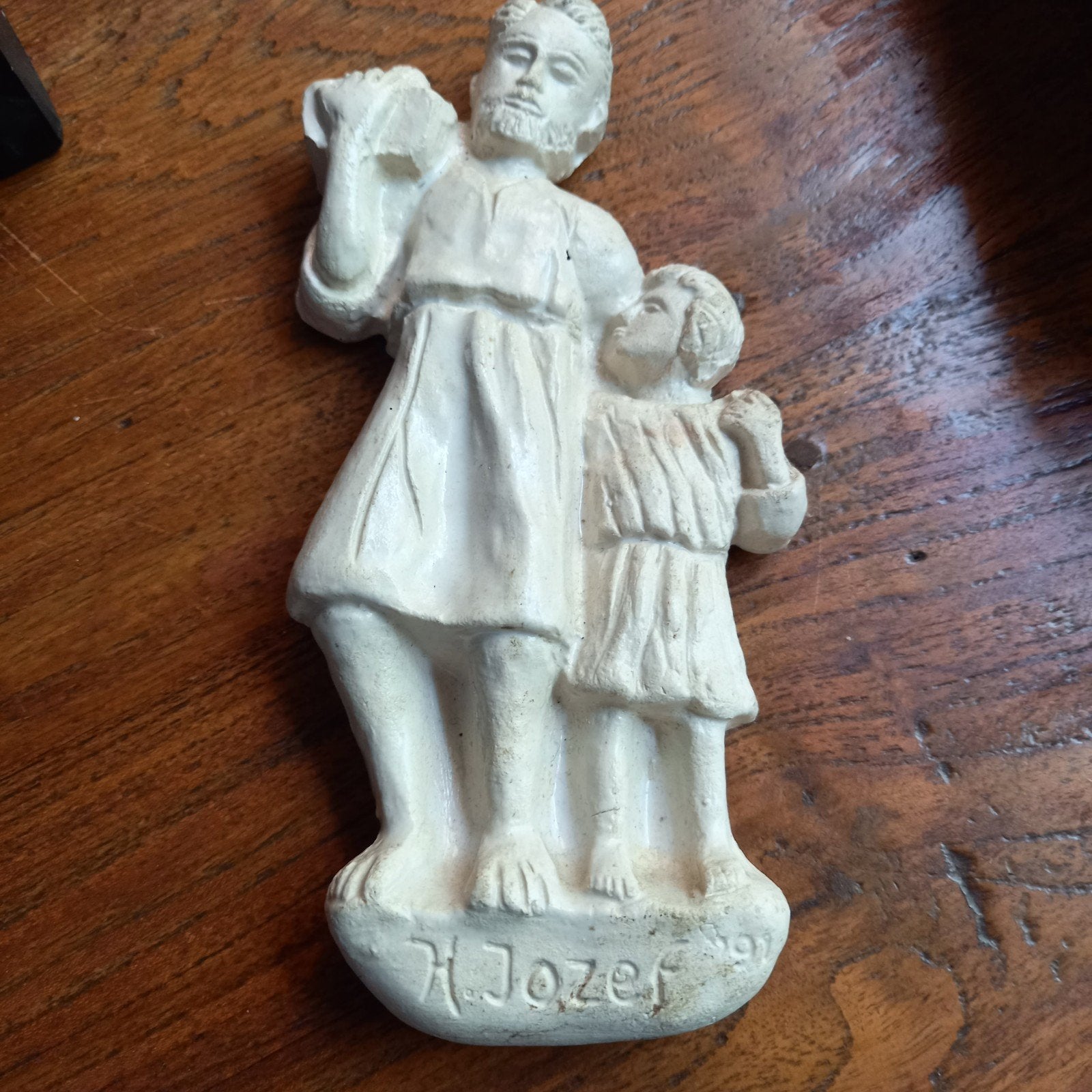 Vintage wandreliëf / beeldje H Jozef met Kind Jezus  16,8 cm, Verzenden, Gebruikt, Beeld(je)