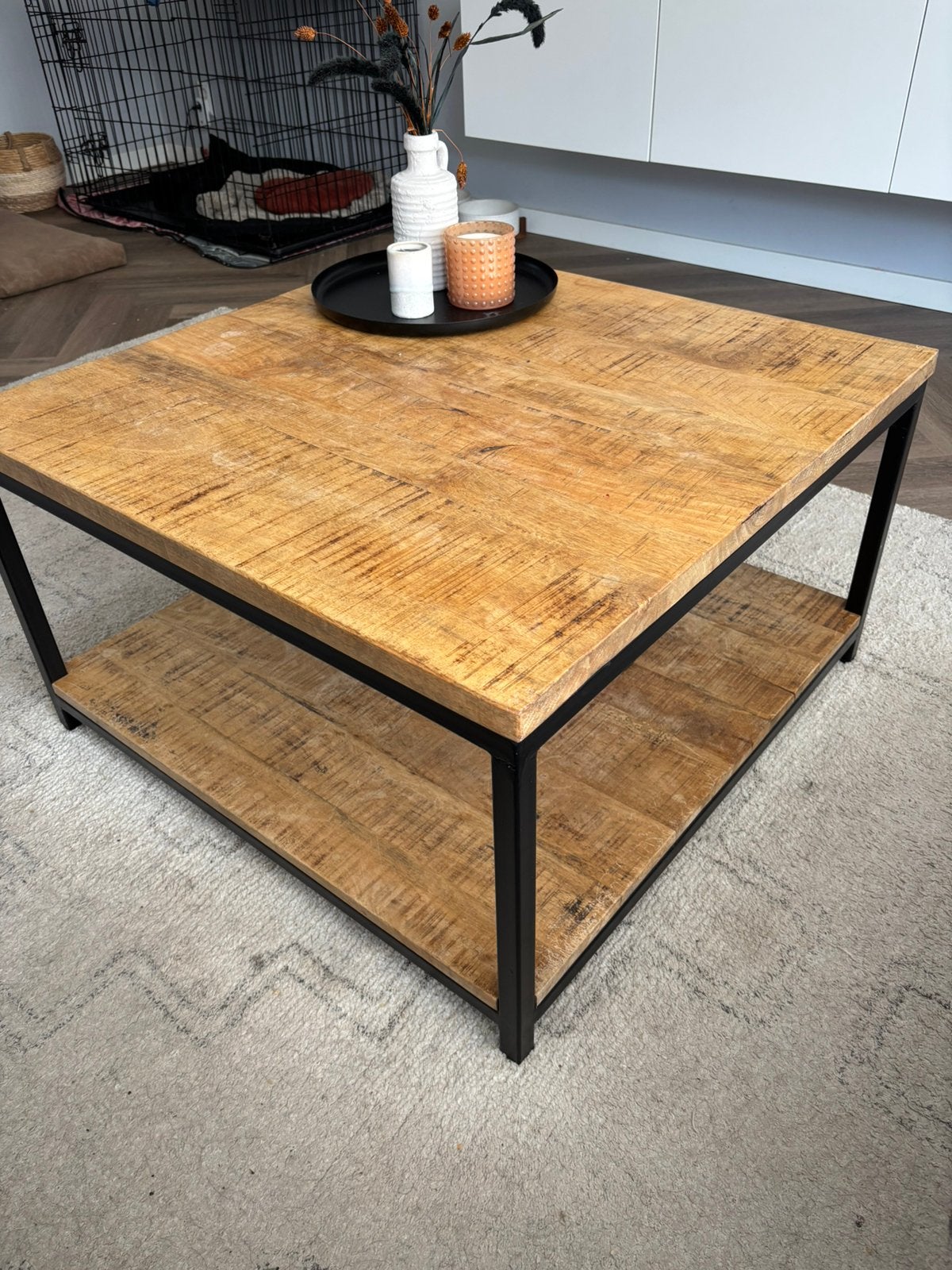 Salontafel 80x80 mangohout, Huis en Inrichting, Tafels | Salontafels, Ophalen, Gebruikt, 50 tot 100 cm, Vierkant