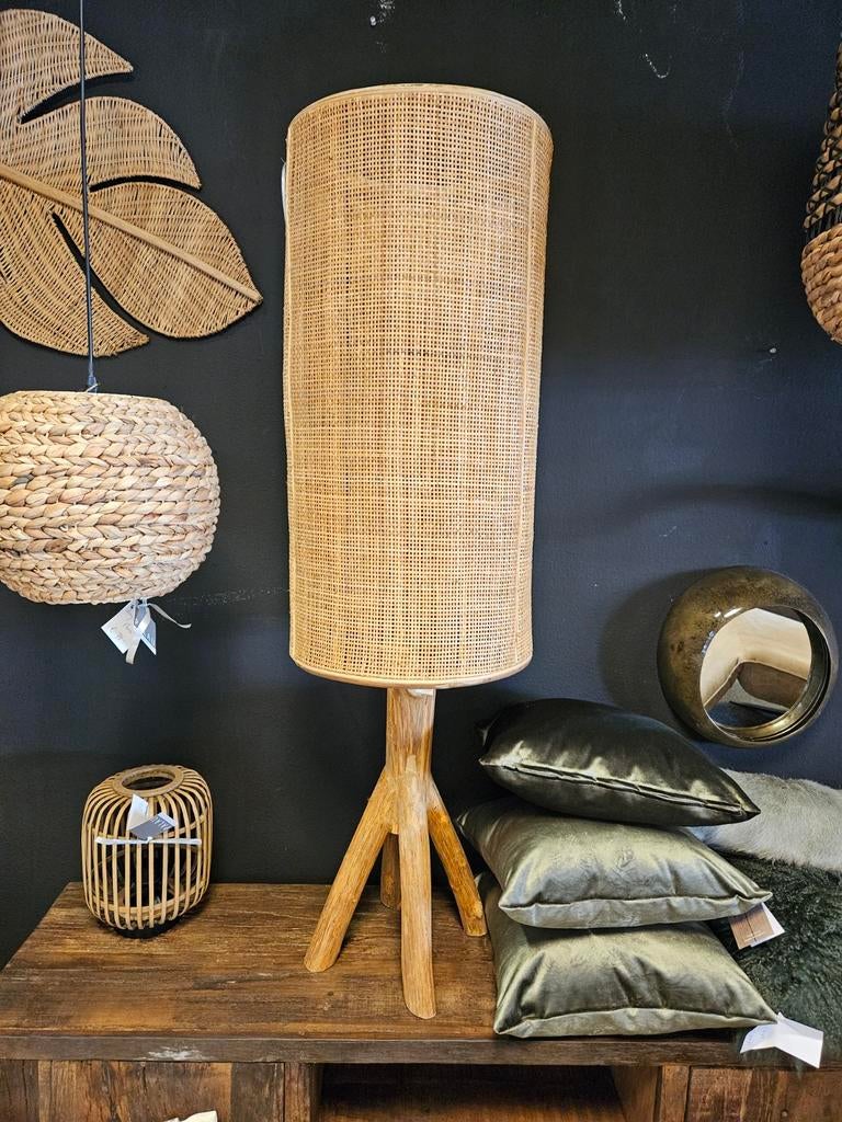 Vloerlamp hout webbing rotan, Ophalen of Verzenden, Hout, Minder dan 50 cm