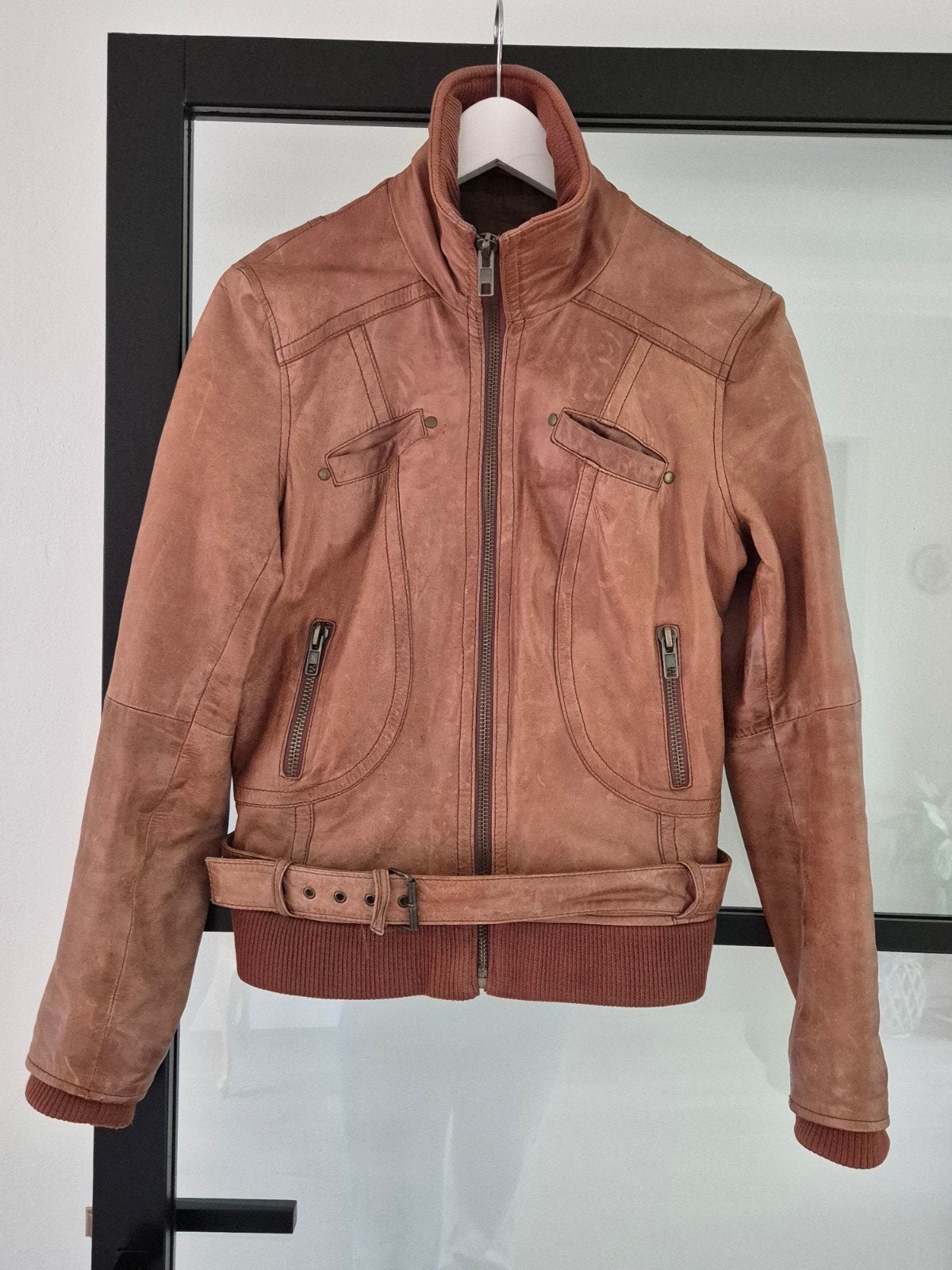Bershka Leren Jasje - Maat L, Kleding | Dames, Bruin, Maat 42/44 (L), Zo goed als nieuw, Bershka