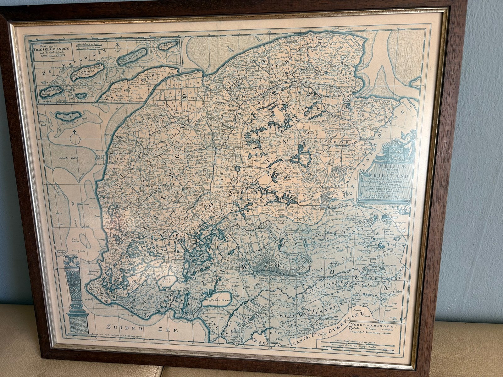 Antieke kaart van Friesland, ingelijst, Ophalen of Verzenden