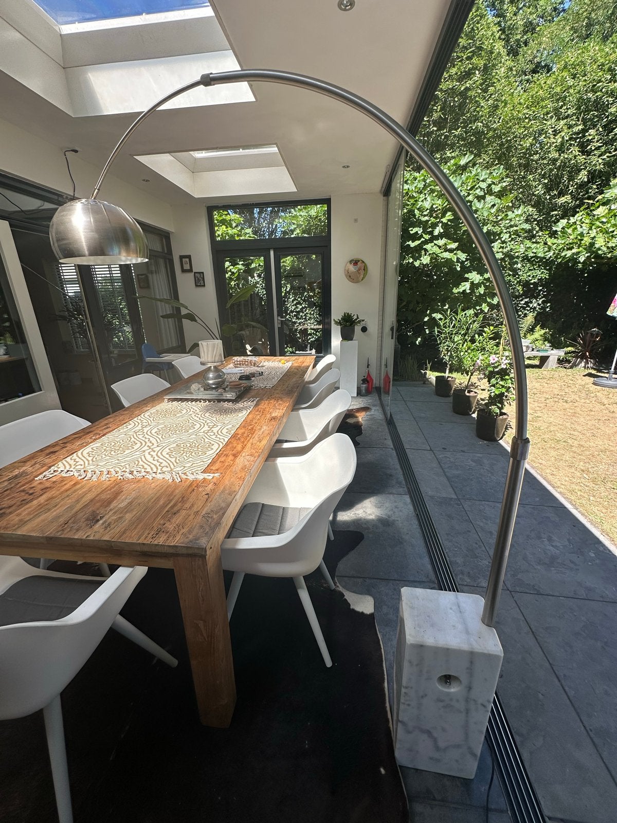 Booglamp met marmeren voet en metalen kap, Ophalen, Gebruikt, 200 cm of meer, E27 (groot)
