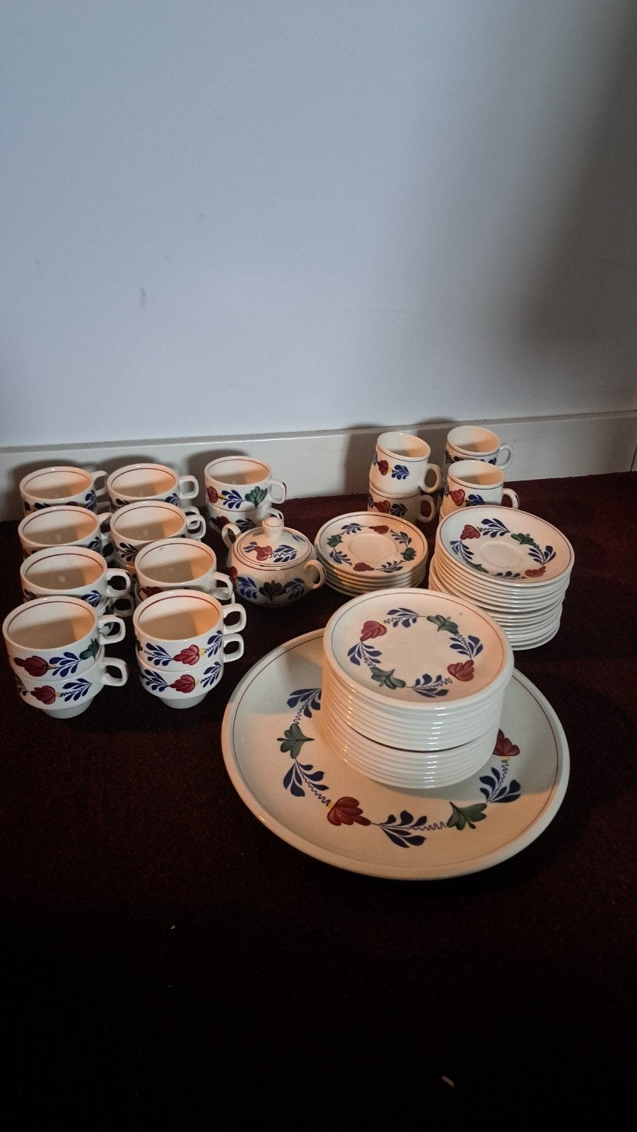 Boerenbont servies - Compleet theeservies, Gebruikt, Keramiek, Landelijk/Boerenbont, Ophalen of Verzenden