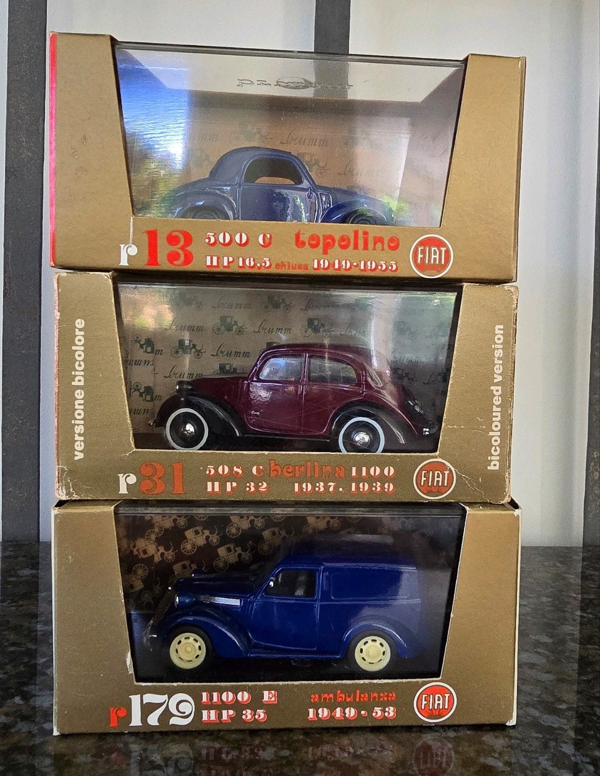 3x Brumm 1:43 Fiat klassiekers R13, R31, R179 – originele v, Hobby en Vrije tijd, Ophalen of Verzenden, Gebruikt, Auto