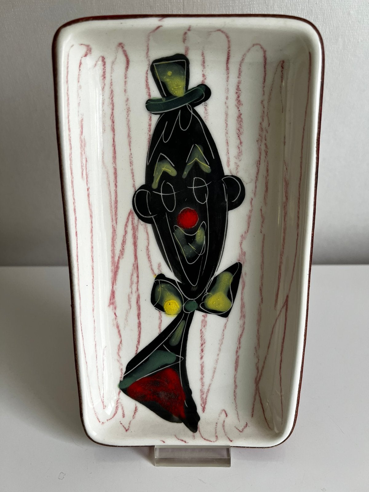 Vintage MCM Marcello Fantoni Schaal Clown Keramiek Leder 60s, Ophalen of Verzenden
