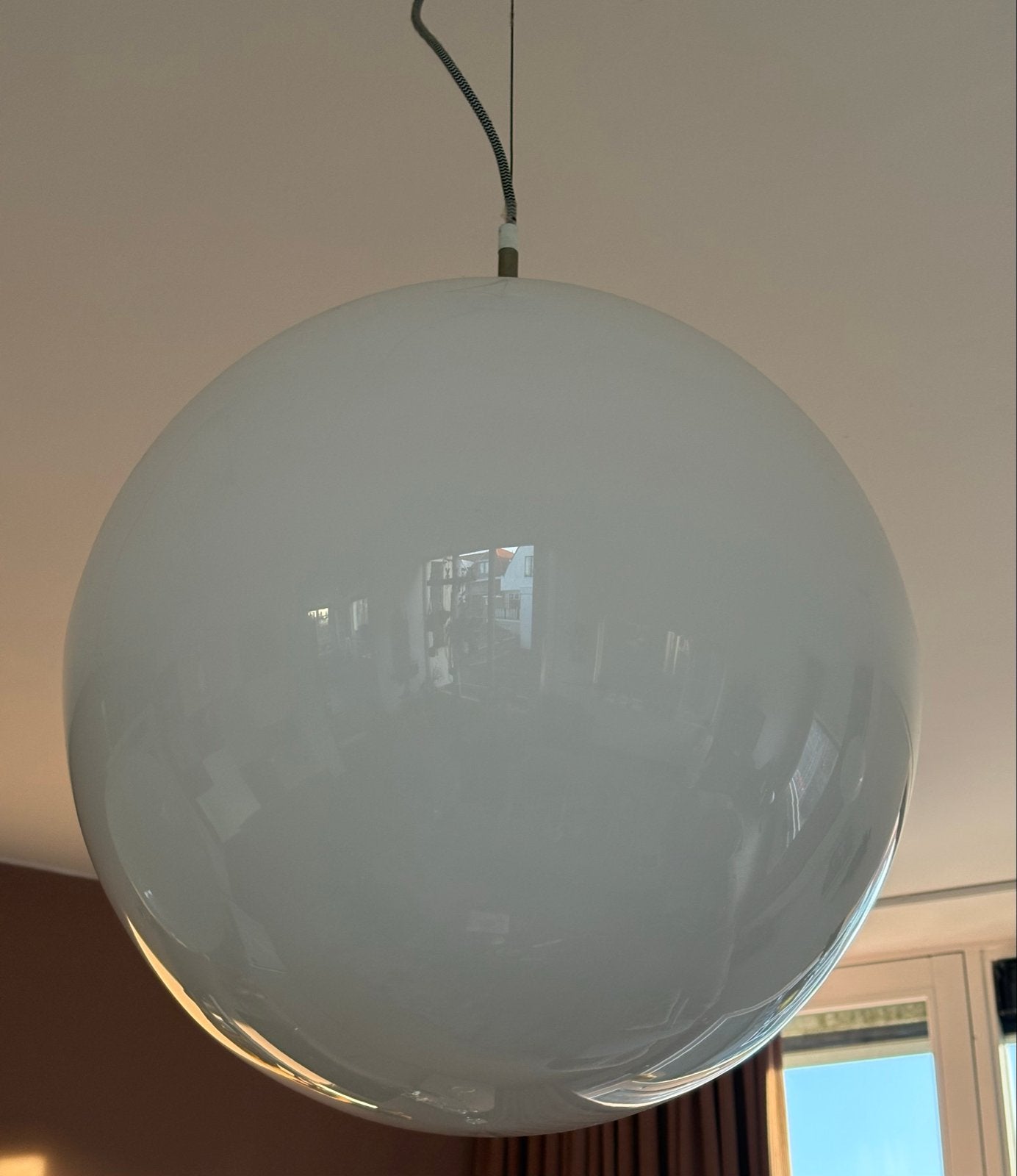 Art Deco opaline glazen Bollamp - 35 cm Diameter, Huis en Inrichting, Lampen | Hanglampen, Gebruikt, Glas, E27 (groot), Ophalen