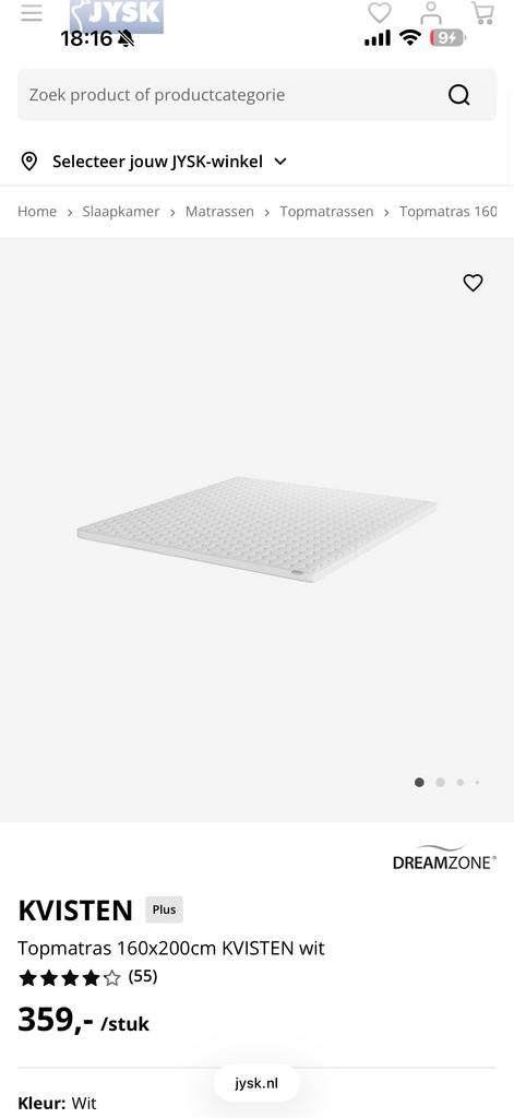 Jysk dreamzone aloe topmatras 160x200 - Zo goed als nieuw, Ophalen, 150 tot 200 cm, Zo goed als nieuw, Minder dan 100 cm