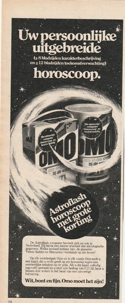 Retro reclame 1977 Omo wasmiddel draagkoffer horoscoop, Verzenden, Overige typen