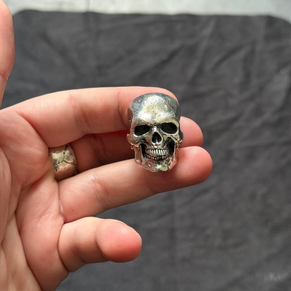 Schedel skull biker ring zilver, 19 tot 20, Ophalen of Verzenden, Zo goed als nieuw, Zilver