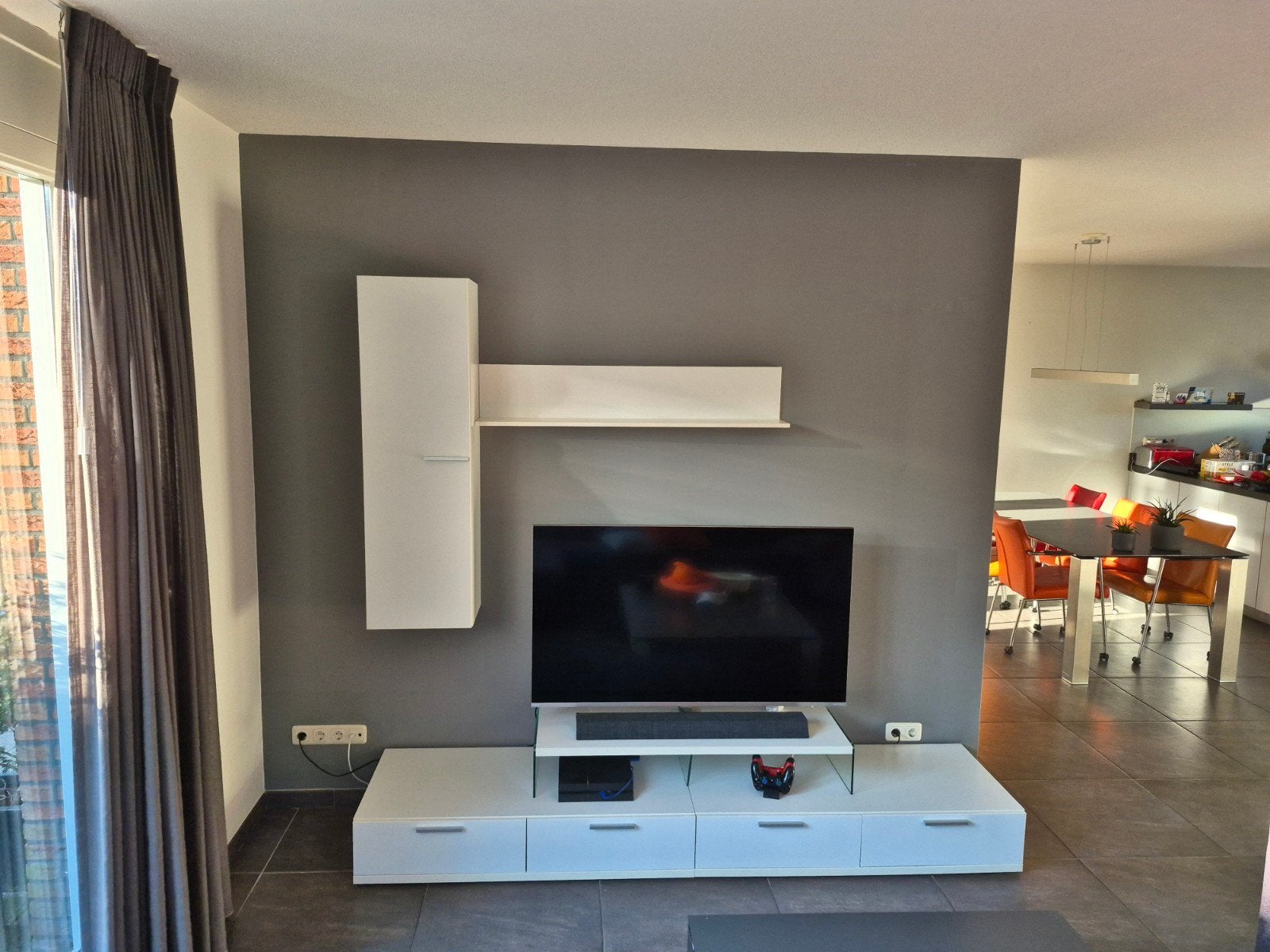 5-delig TV meubel met opbergruimte en boekenplank, Ophalen, Overige materialen, Gebruikt, 200 cm of meer