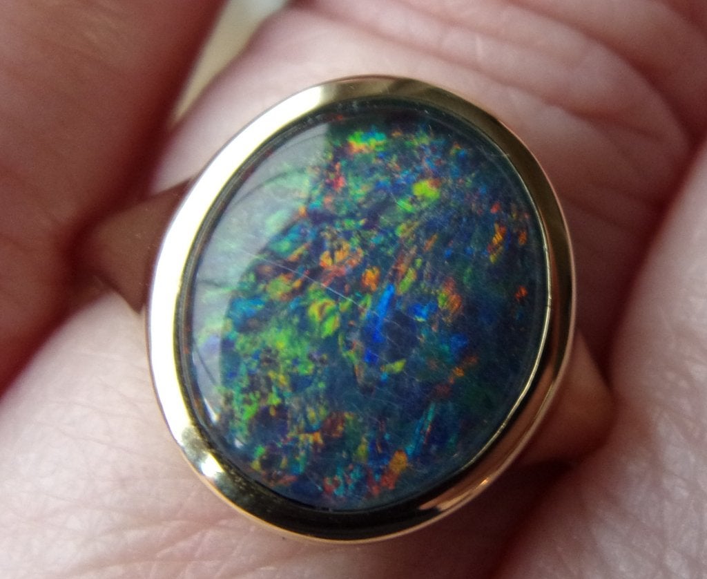 Nieuwe gouden zegelring met Australische Opaal, Sieraden, Tassen en Uiterlijk, Verzenden, 19 tot 20, Nieuw, Dame of Heer